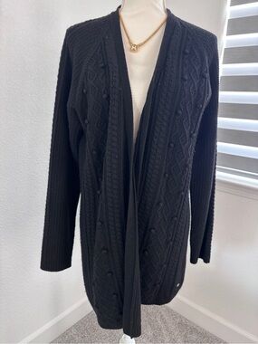Lacoste Black Cable-Knit Open Cardigan Sweater